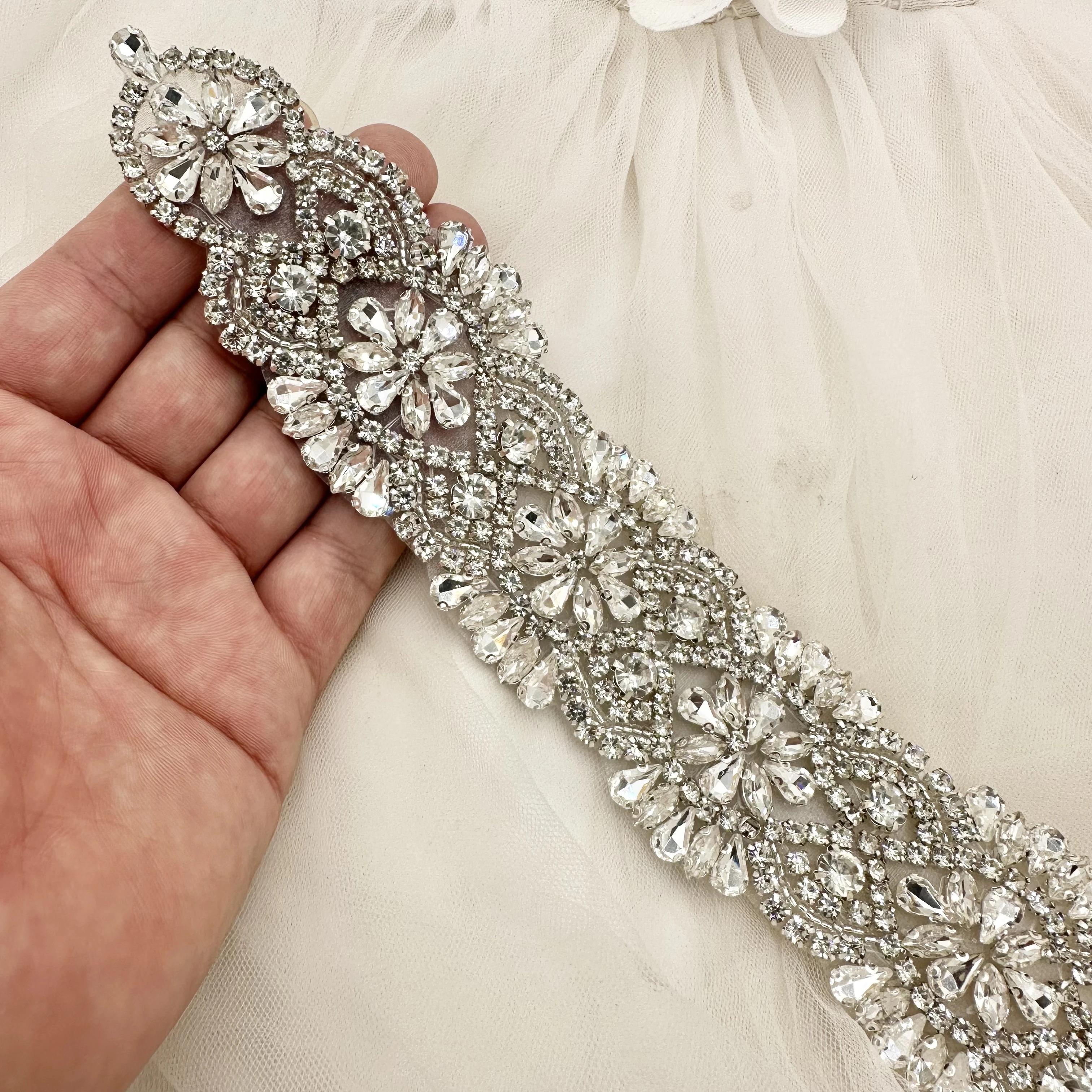 beaded pearl rhinestone applique silver patch for women dress wedding sash bridal belt