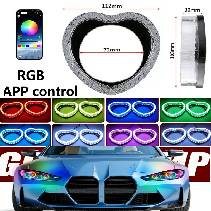 2.5/3Inch 5D RGB LED Angel Eyes Halo Rings Rectangular DRL Covers With Turn Signal Light App Control Halo Covers Car Headlight