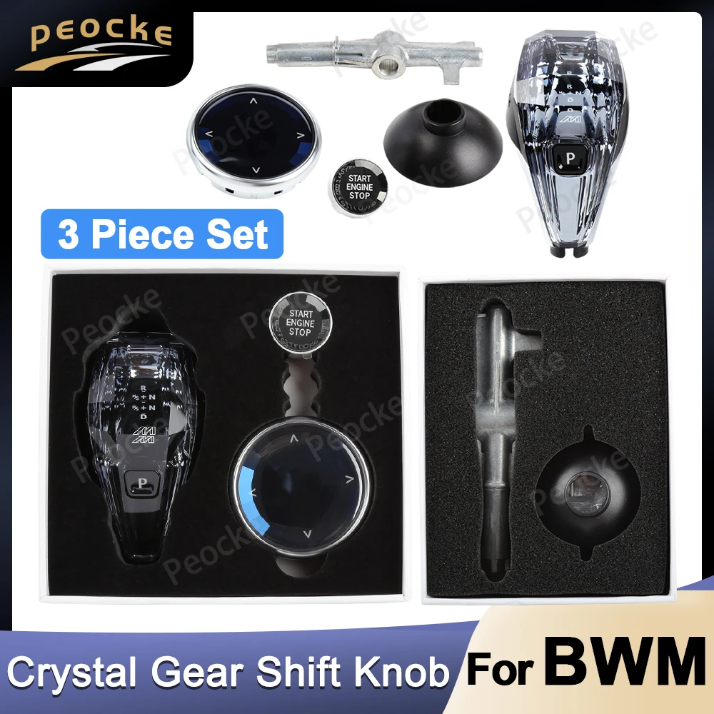 Crystal 3 Piece Set Gear Shift Knob Short Type for BMW F06 F12 F13 F18 F10 Gear Shift Rod F01 F02 F04 F15 F16 Gear Lever Handle