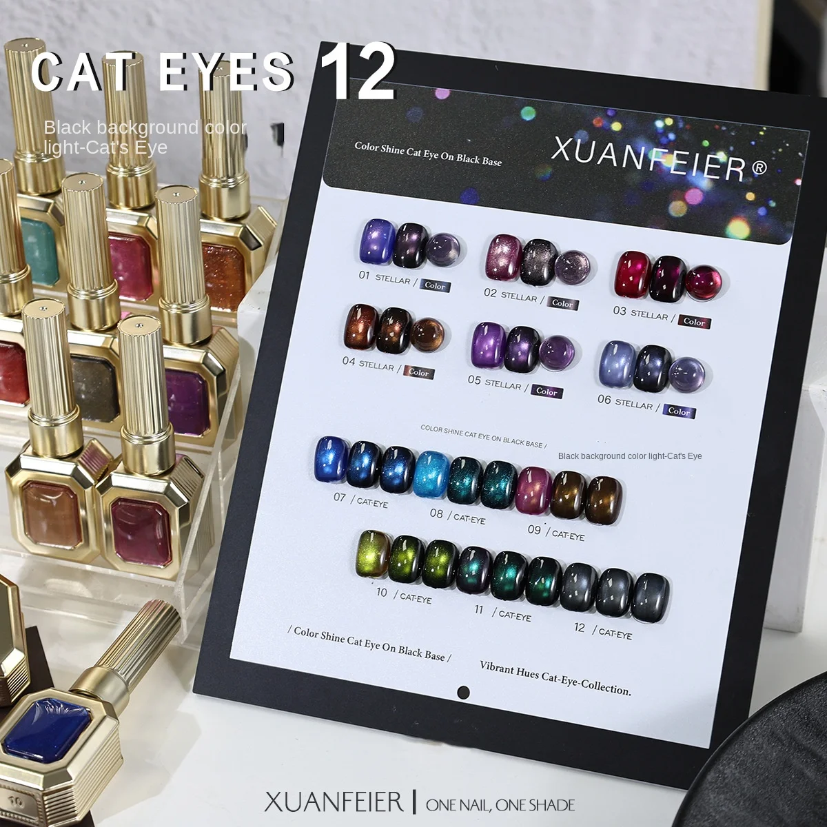 12 Colors Black Base Cat Eye Gel Nail Polish Set UV LED Soak Off Magnetic Nail Art Kit for Salon Studio DIY Manicure