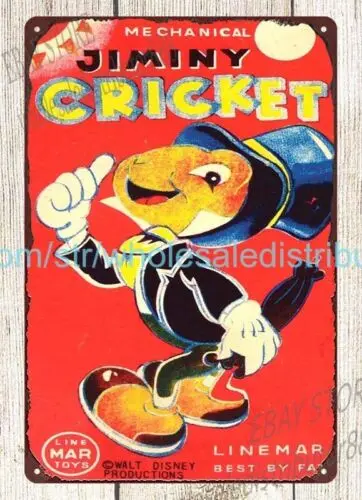 reproduction signs LINEMAR WIND-UP JIMINY CRICKET HOPPING TOY metal tin sign