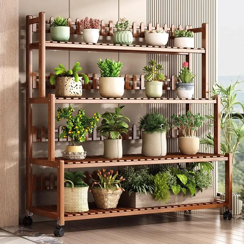German flower stand shelf balcony living room floor type ladder type movable multi-layer succulent dill pot shelf