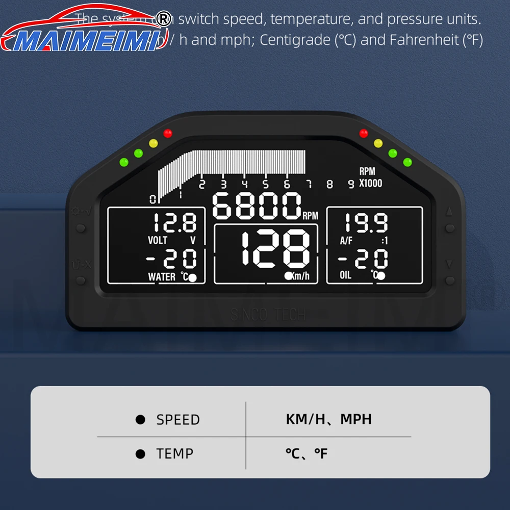New Multi-Function Race Dash Panels LCD Display Dashboard 7 Colors Screen Racing Gauge  WATER TEMP AIR/FUEL RATIO OIL TEMP