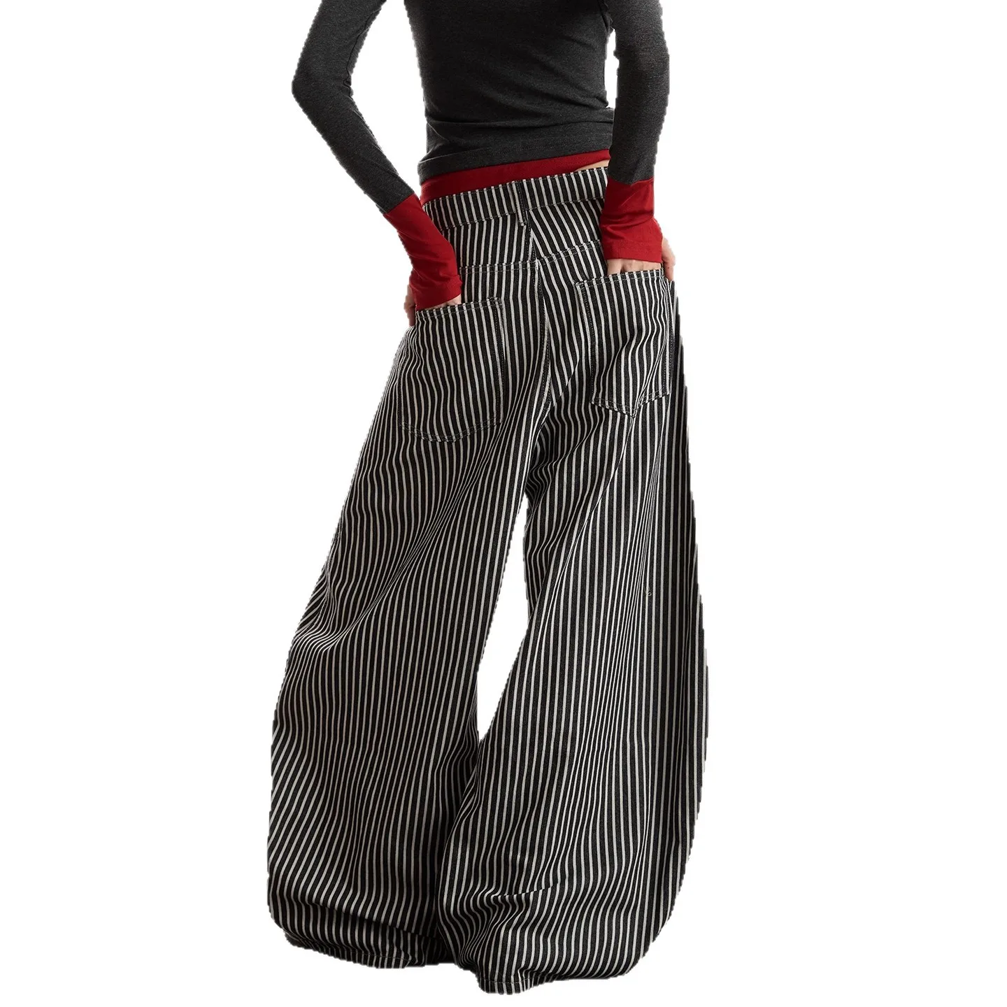 American Retro Striped Design Wide Leg Straight Loose Street Style Jeans Unisex Knife Edge Casual Trousers for All Seasons