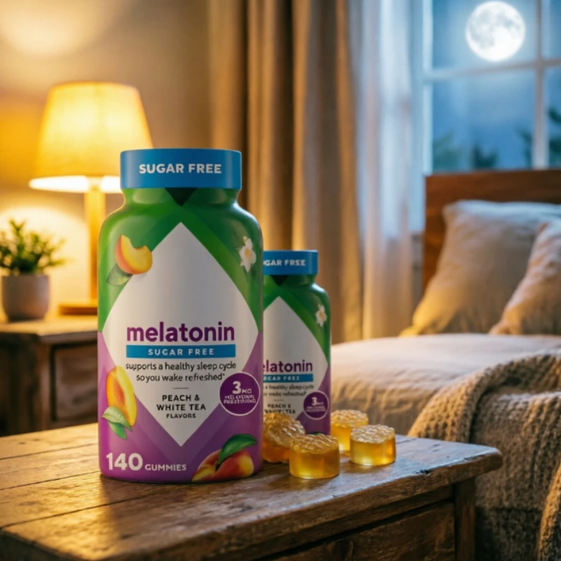 

Melatonin Gummy Vitamins 3mg Supports Healthy Sleep Cycle Sugar Free Peach White Tea 140 Gummies