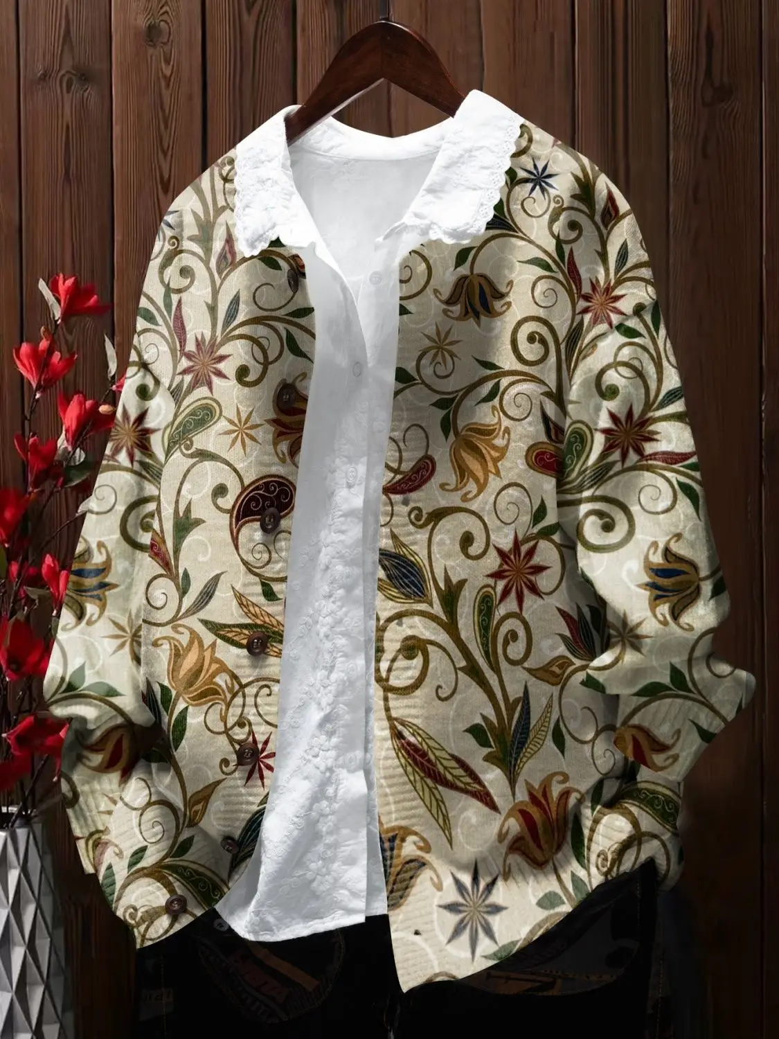 

Vintage Aesthetic Pattern Printing Cardigan Boho Sweater Coats Loose Long Sleeve Jacket Autumn Winter Outerwear French Fashion