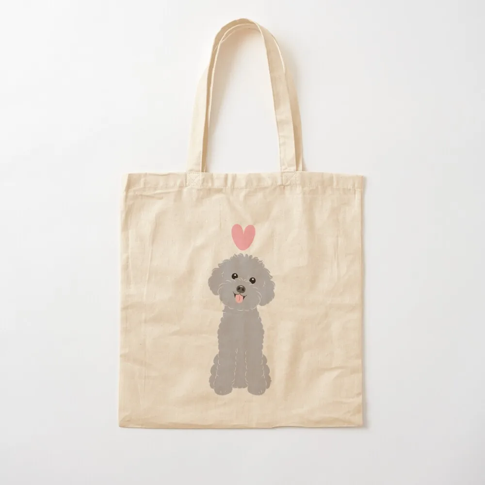 LOVE Silver Toy Poodle Tote Bag tote university hand bags Gift custom Canvas