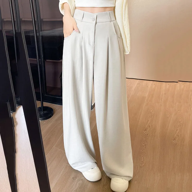 

Women's All-Match Simple Wide Leg Pants 2025 Summer New Loose High Waist Casual Pants Female Solid Color Pockets Suit Trousers