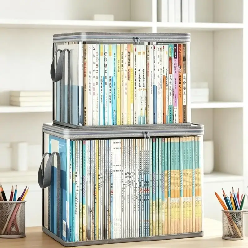 Foldable Transparent Waterproof Book Box Student Dormitory Classroom Household Book Organizing Storage Box