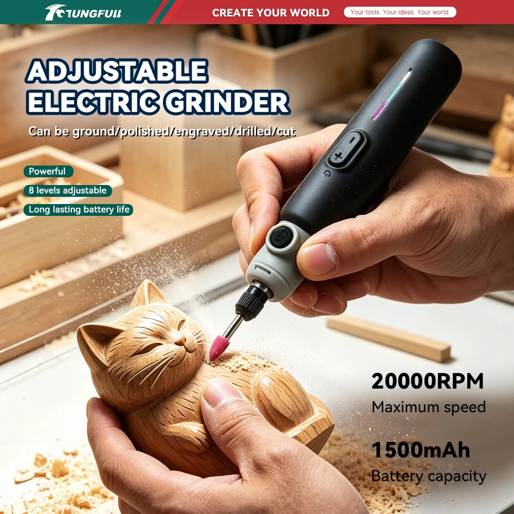 3.7V Mini Wireless Rotary Tool 8‑Speed 12000‑22000RPM Colored Lights Engraving Pen Electric Grinder for DIY Carving Projects