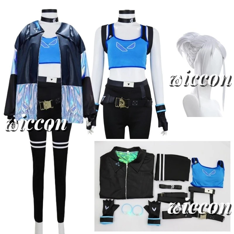 

Jett Cosplay Girl Game VALORANT Cosplay Cos Costume Suit White Wig Prop Uniform Halloween Party Play For Women Coat Suit