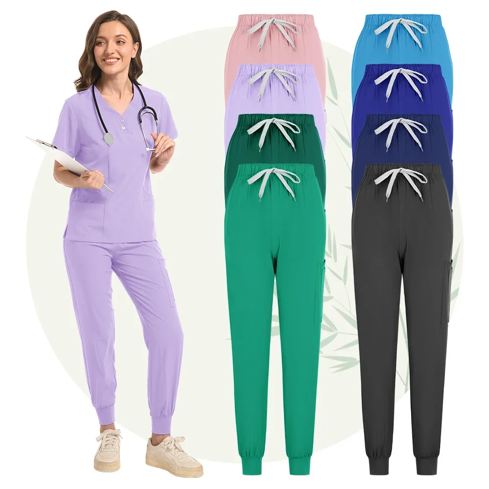 Conjunto de uniforme de manga corta, top frotado y pantalones de bolsillo, uniforme médico de enfermera, monos quirúrgicos, abrigo de Spa, salón de