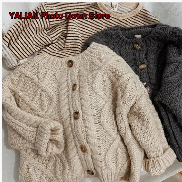Kids Knit Cardigan Boys Girls Spring Single-Breasted Pineapple Knit Stylish Outerwear Older Kids