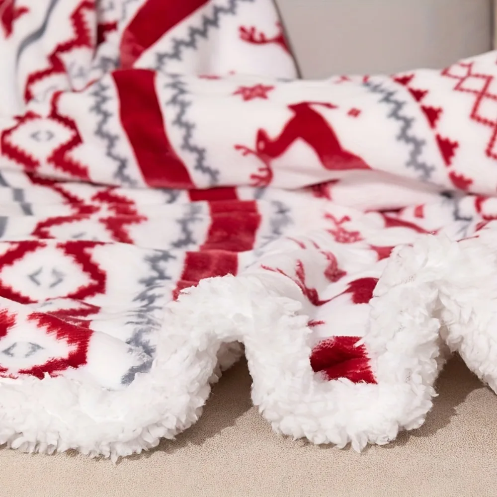 Christmas Sherpa Fleece Blabket Snowflake 3D Print 100% Polyester Machine Washable New Year Christmas Gift Bedroom Home Decor