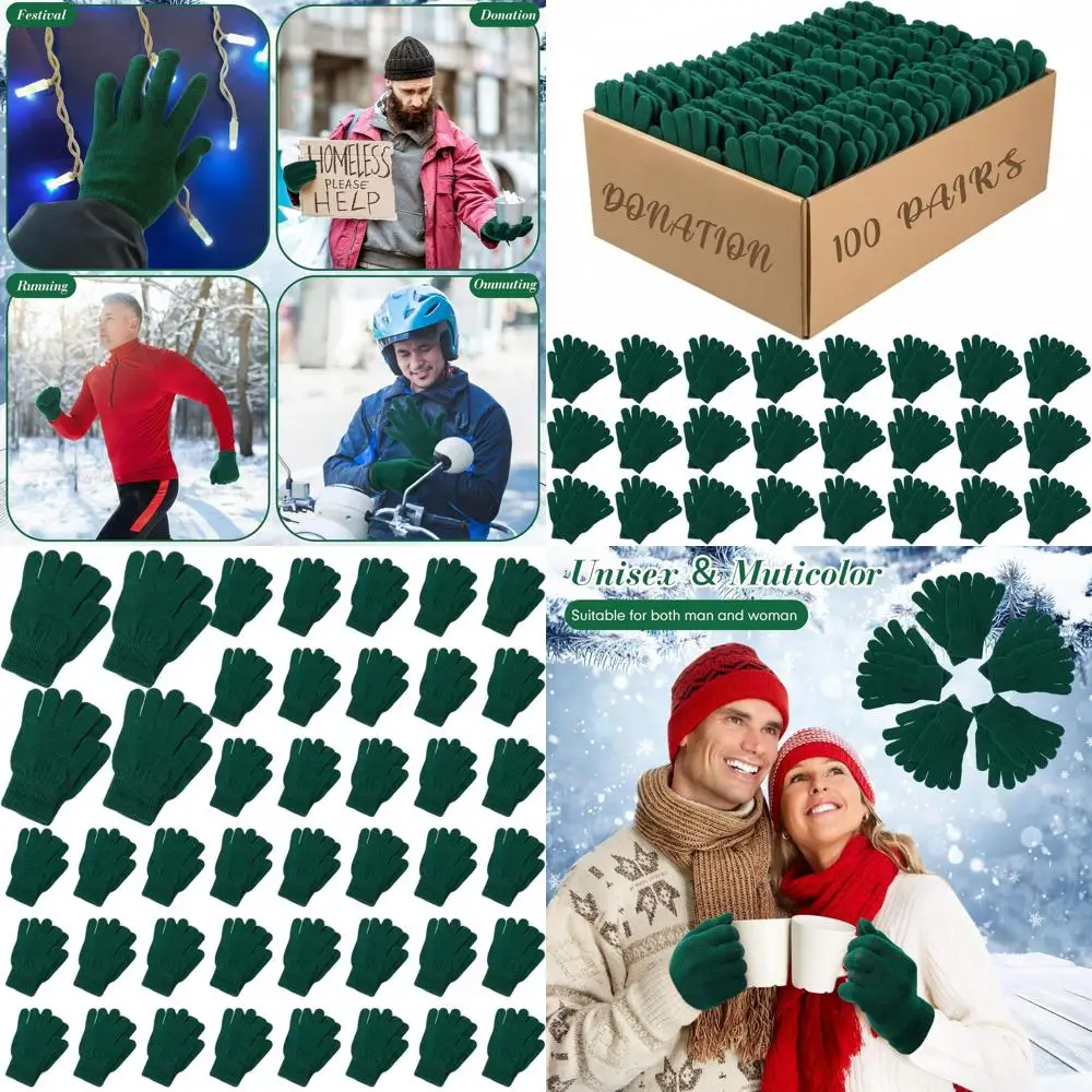 Комплект из 100 теплых вязаных перчаток для зимы — идеально подходят для мужчин, женщин и благотворительных