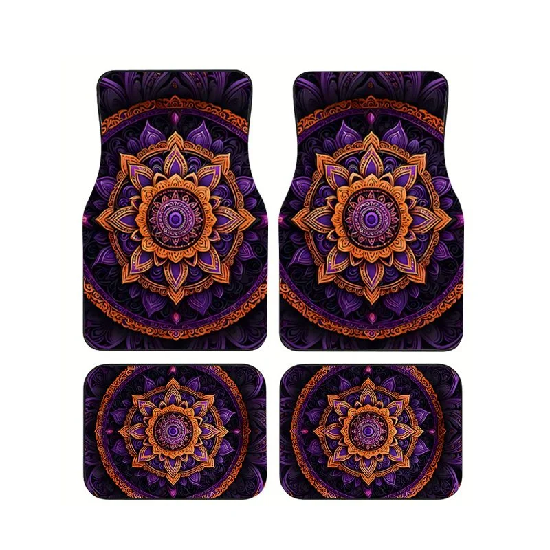 

Purple Orange Bohemian Car Floor Mats 4Pcs Waterproof Anti Slip Auto Foot Carpets Interior Protective Accessories For Auto Use