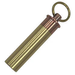 1pc Portable Waterproof Pill Box Keychain for Outdoors Tools Hiking Secure Metal Capsule for Medication Storage Brass Pendant