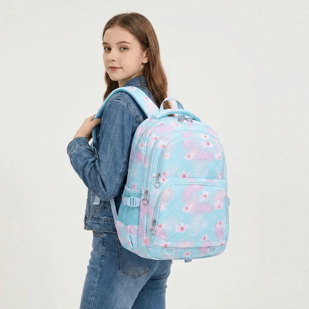 Portable Flower Printed Children Backpack Multiple Pockets Nylon Shoulders Bag Harajuku Korean Style Student School Bag Unisex