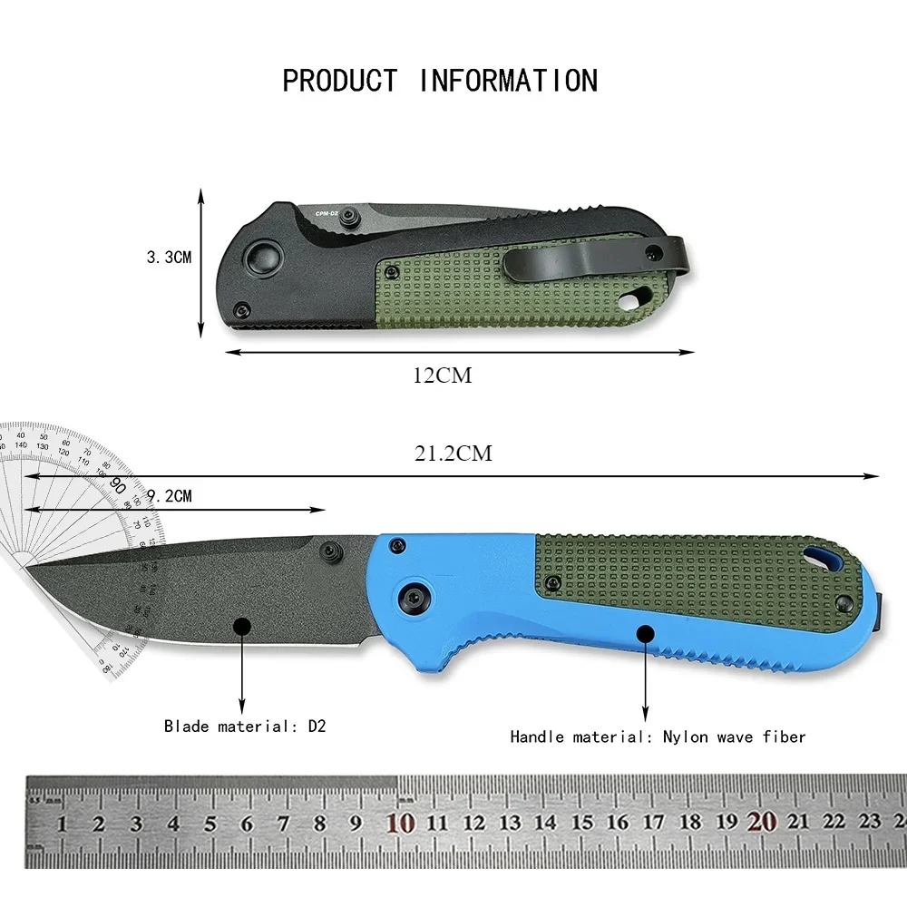 4 BM430 Redoubt Outdoor Tactical Folding Knife D2 Blade Nylon Wave Fiber Handle EDC Camping Hunting Rescue Tool Suitable for Men