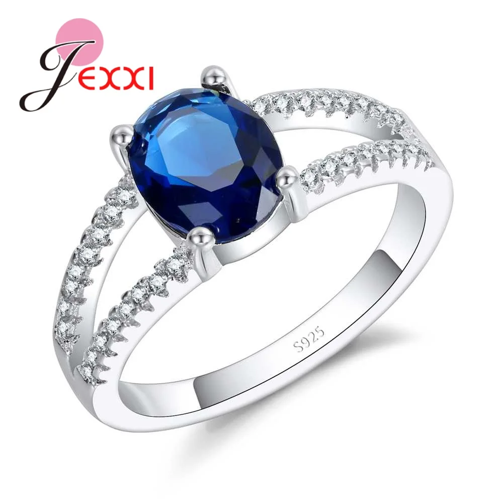 Big Promotion Women 925 Sterling Silver Rings With Blue Cubic Zirconia Setting White Rhinestone Bride Wedding Ring Jewelry