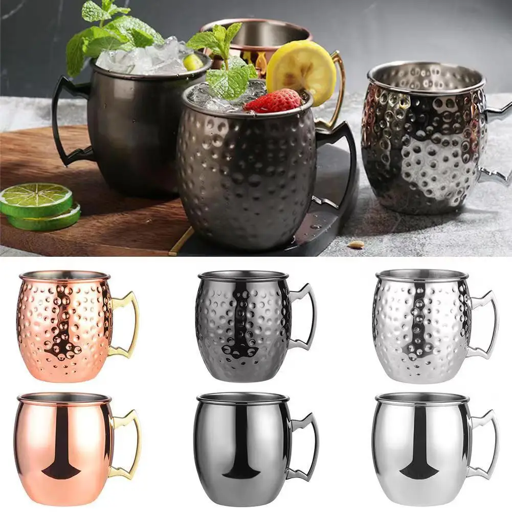 530ml Moscow Mule Mugs Hammered Copper Stainless Steel Cocktail Cup Beer Glasses Beer Mug Drinking Mug for Water Cold Drinks