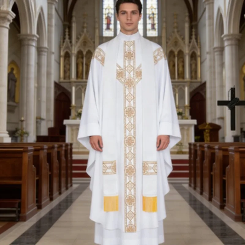 

Medieval Priest Monk Robe Printed Loose Fit Cosplay Gown for Role Play