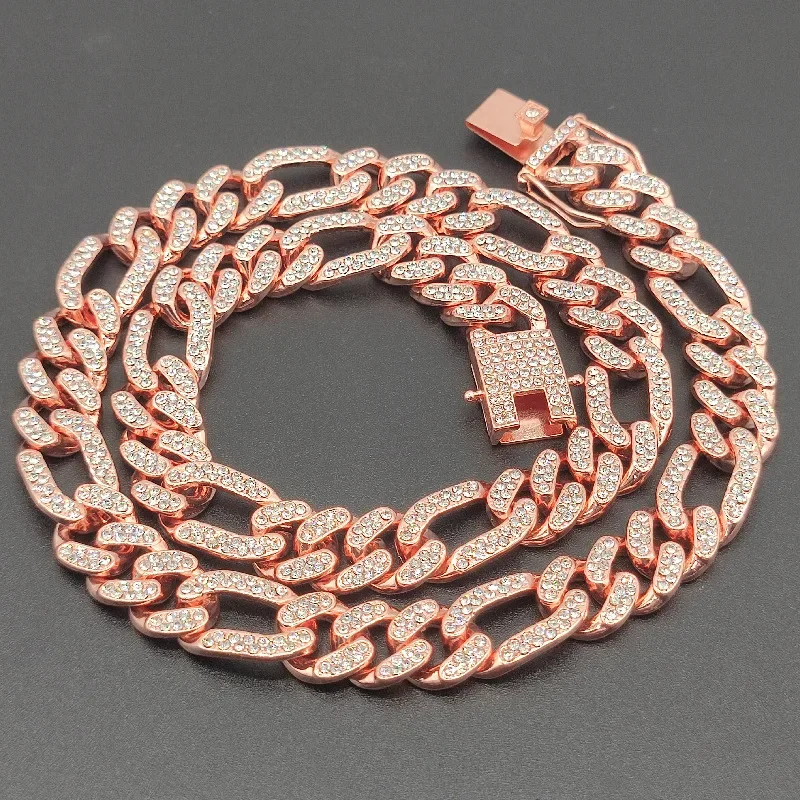 3:1 Figaro Link Chain Choker Necklace For Men Women 2tone Gold Silver Color Iced Out Rhinestones Miami Cuban Hip Hop Jewelry