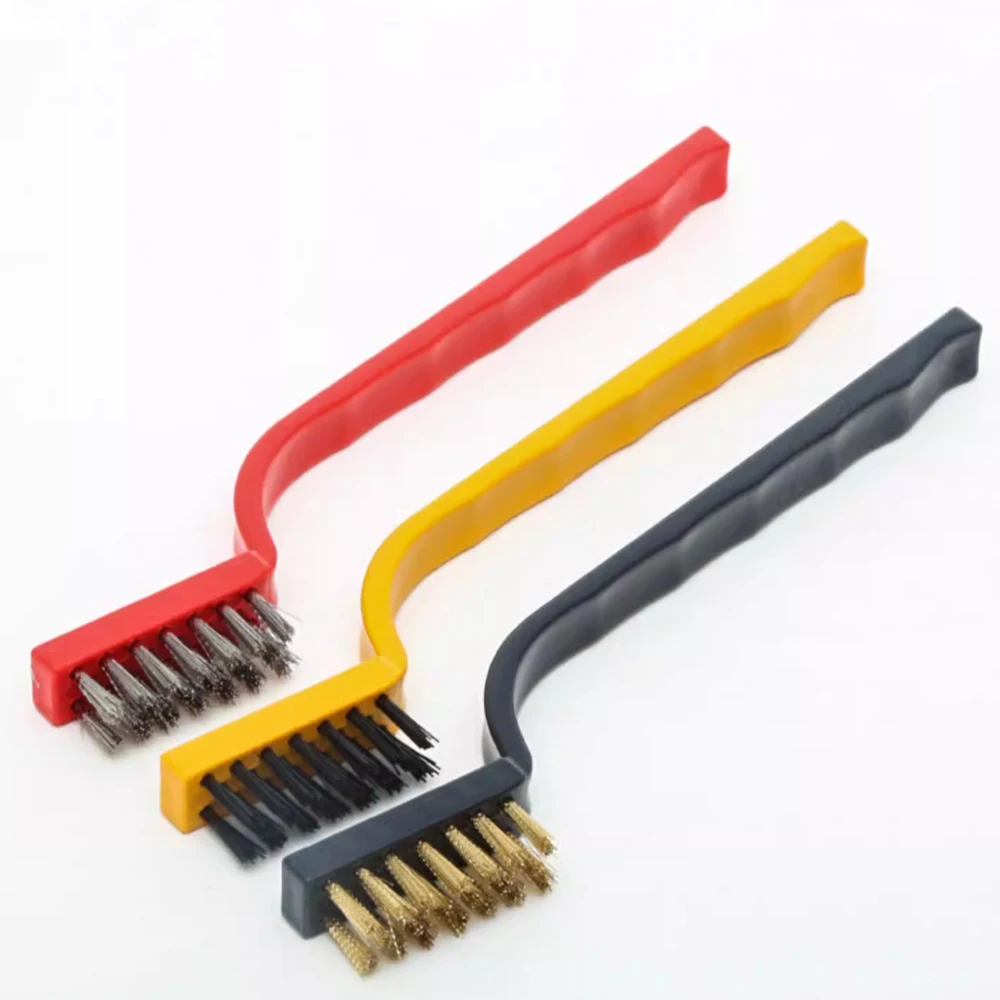 Juego de 3 Cepillos de Limpieza de Alambre de Acero con Mango Largo, Cepillo Resistente para Estufas, Parrillas de Quemadores de Gas, Hornos y Rendijas Difíciles de Alcanzar