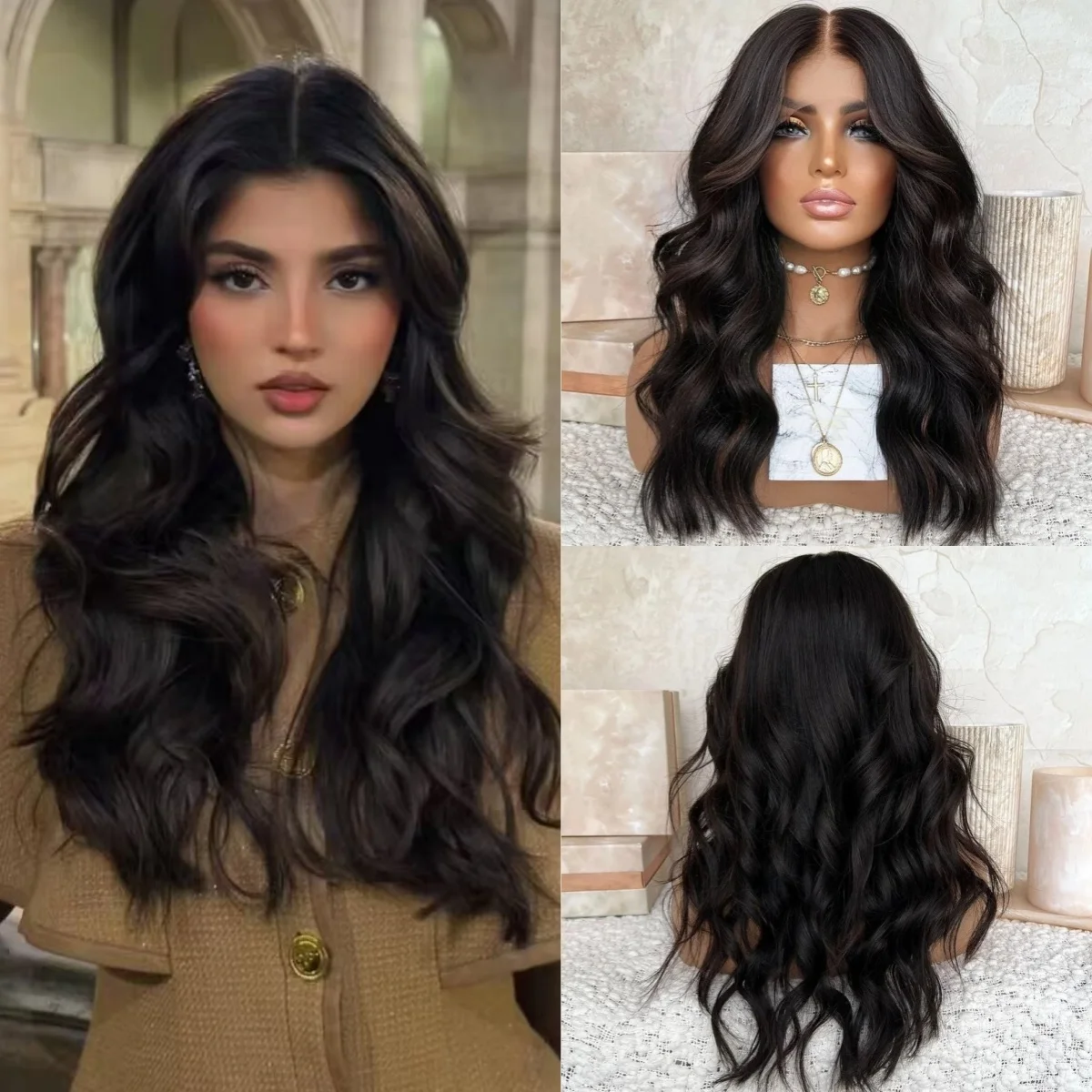 블랙 바디 웨이브 레이스 프론탈 가발 13X4 HD 레이스 가발 합성 고품질 워터 웨이브 가발 내열성 데일리 파티용 할인 판매