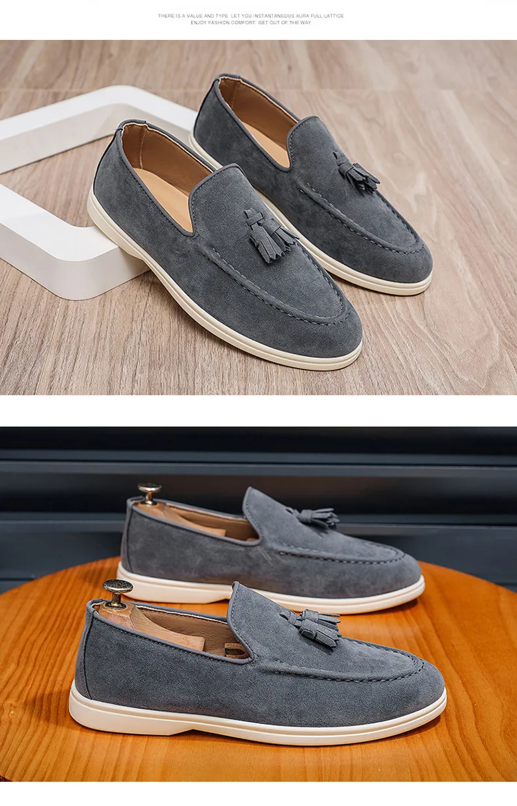 Autumn Men Flat Loafers 2025 Frosted Suede Flat Shoes Comfortable Non Slip Fashion Loafers Lightweight Outdoor Casual Shoes