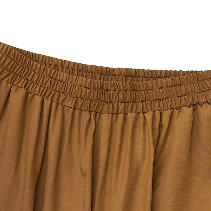 Spring And Summer Women's Plus Size Wide Leg Pants Ice Silk Fold Retro Minimalist Mid Rise Elastic Drape Straight Leg Trousers