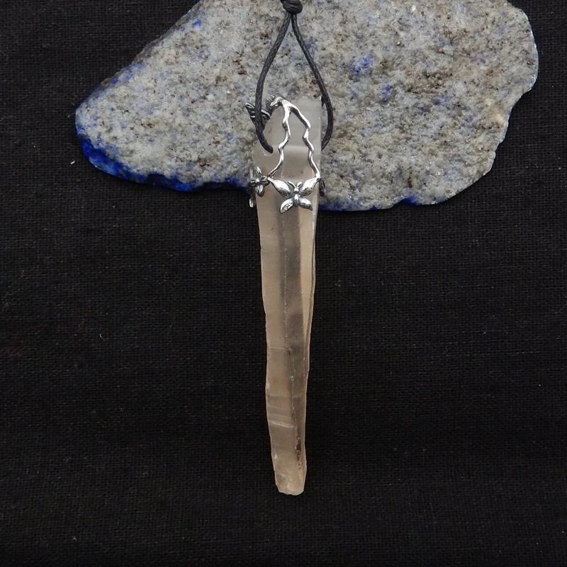 925 Sterling Silver Necklace Pendant Men Angel Natural Stone Quartz Luxury Quality Jewelry New 81x16x16mm 18g