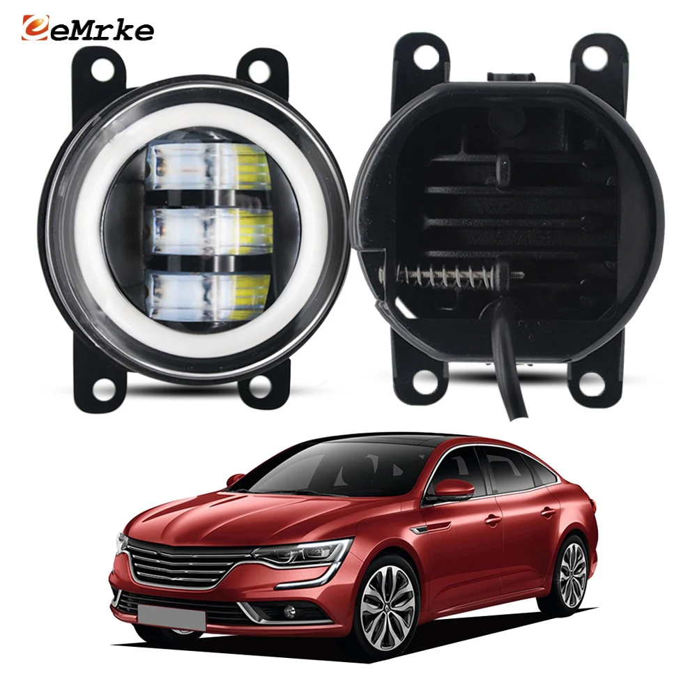 Pair For Renault Talisman Samsung SM6 2015 2016 2017 2018 2019 Led Fog Lights Assembly Upgrade Angel Eye DRL Car Day Light Lamp