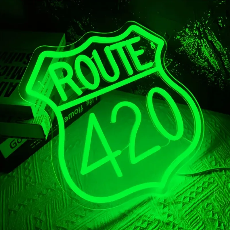 420 Green LED Neon Lights - Vintage Wall Decoration | USB Powered, Durable Acrylic Logo, Suitable for Bedroom, Game Room