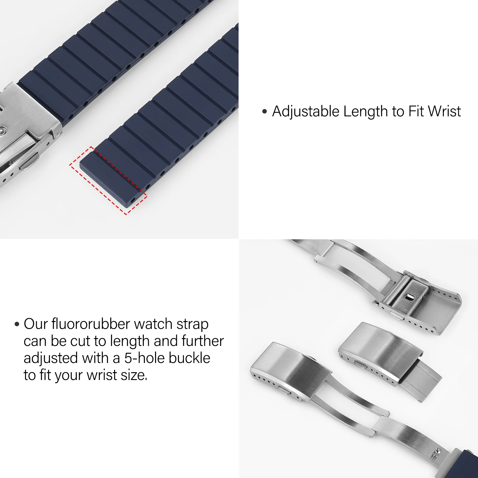 New Design CTS Fluororubber Watch Strap 18mm 20mm 22mm Fast Release Stainless Steel Buckle Watch Bands FKM Strap For Cut To Size view 5