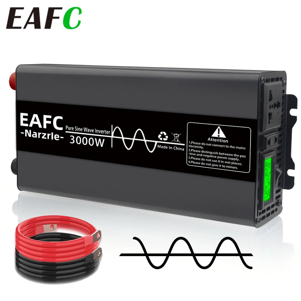 EAFC 3000W Pure Sine Wave Inverter DC12V to AC 220V Portable PowerBank Converter Solar Inverter for Car Home Outdoor Solar Power