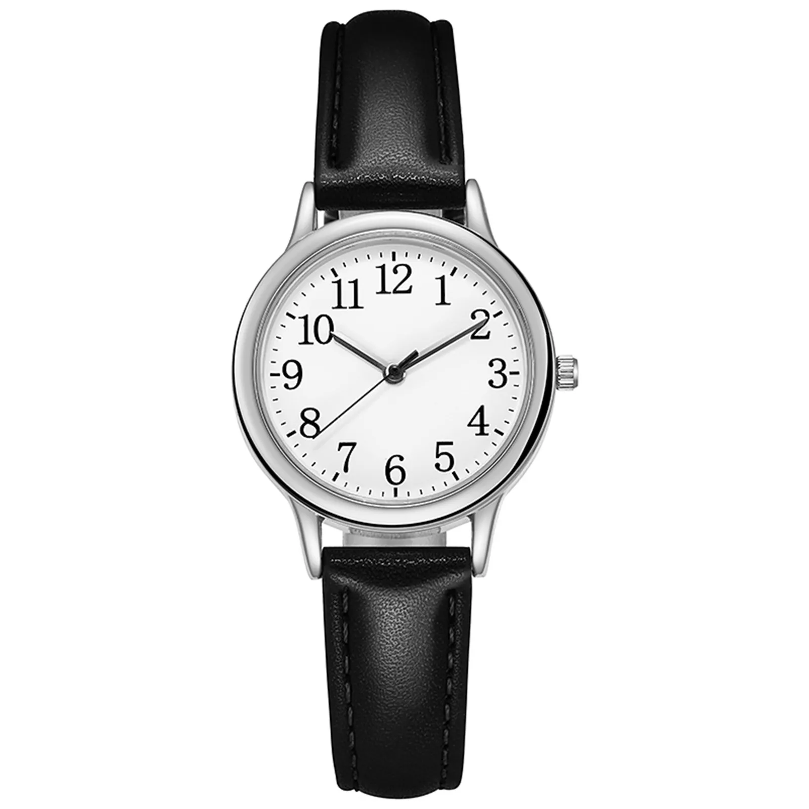 Leather Strap Movement Women Quartz Fine Watch Easy To Read Arabic Numerals Simple-Dial Fashion Minimalism Daily Versatile Watch