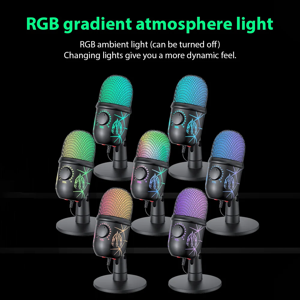 ميكروفون مكثف تقليل الضوضاء V5 لأجهزة الكمبيوتر المحمول ، ميكروفون الألعاب ، تسجيل الكمبيوتر المحمول ، البث المباشر ، الكاريوكي ، مكثف RGB المتوهج #3