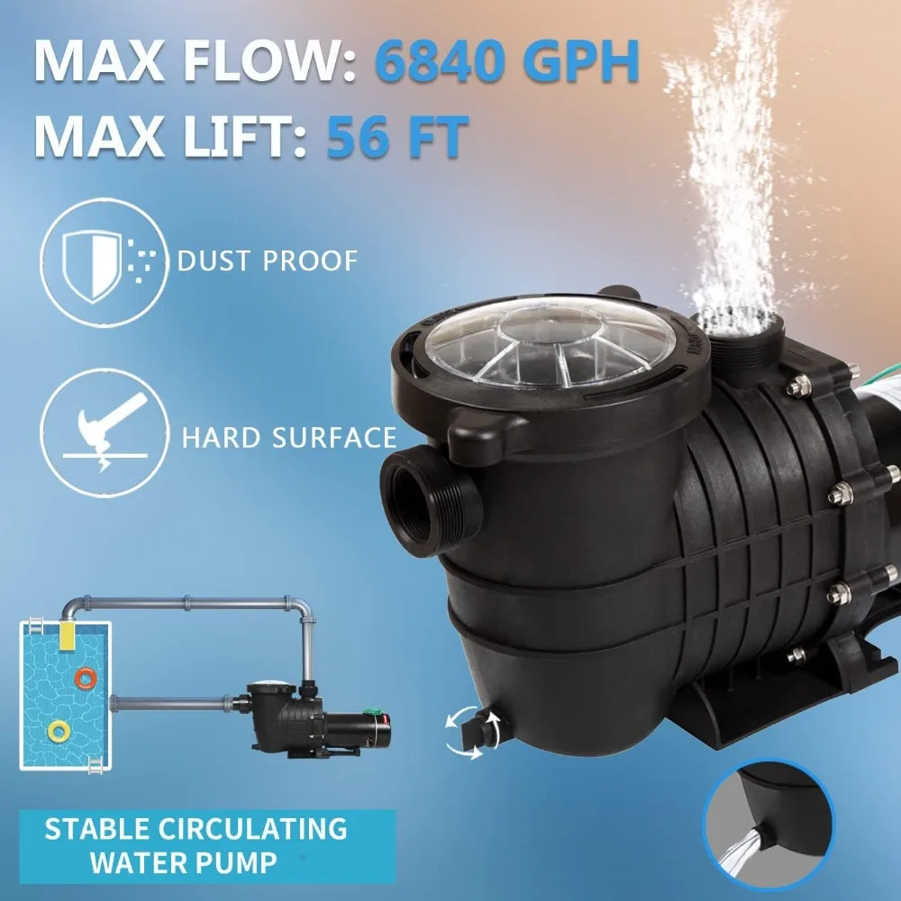 2HP 110V / 230V مضخة حمام سباحة مزدوجة الجهد 114GPM فلتر حديقة تحت الأرض وأعلى مضخة مياه لحمامات السباحة الأرضية - رائجة البيع!