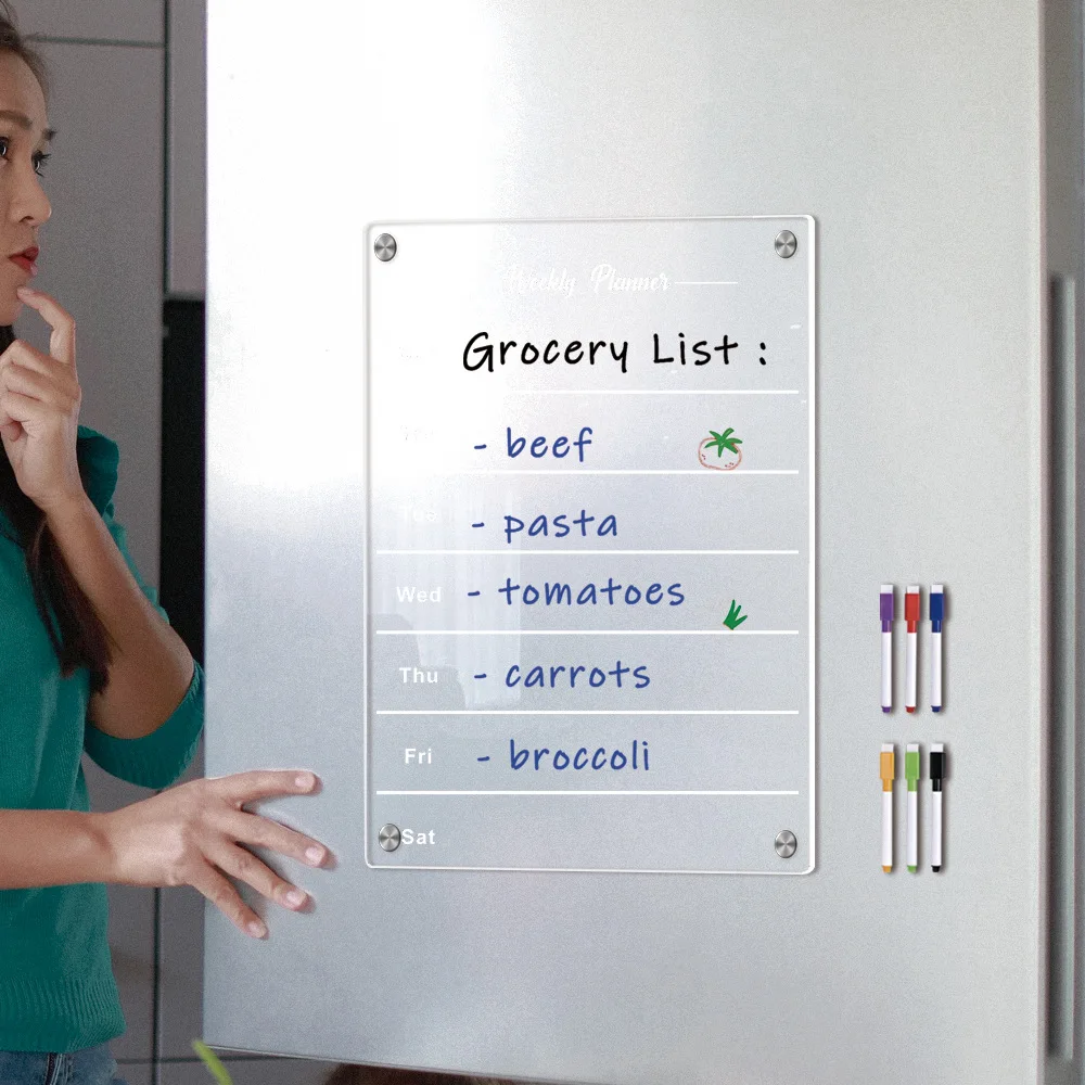1pc acrylic refrigerator magnetic suction plate transparent acrylic weekly planner message board erasable refrigerator sticker