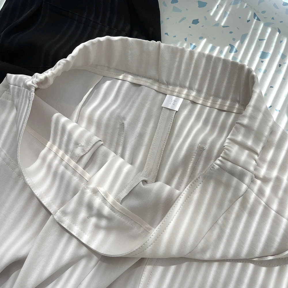 กางเกงลำลองทรงสลิมฟิตเอวยางยืดกางเกงขายาวอเนกประสงค์หลวมสบายสไตล์เกาหลีแฟชั่นฤดูร้อน 2024