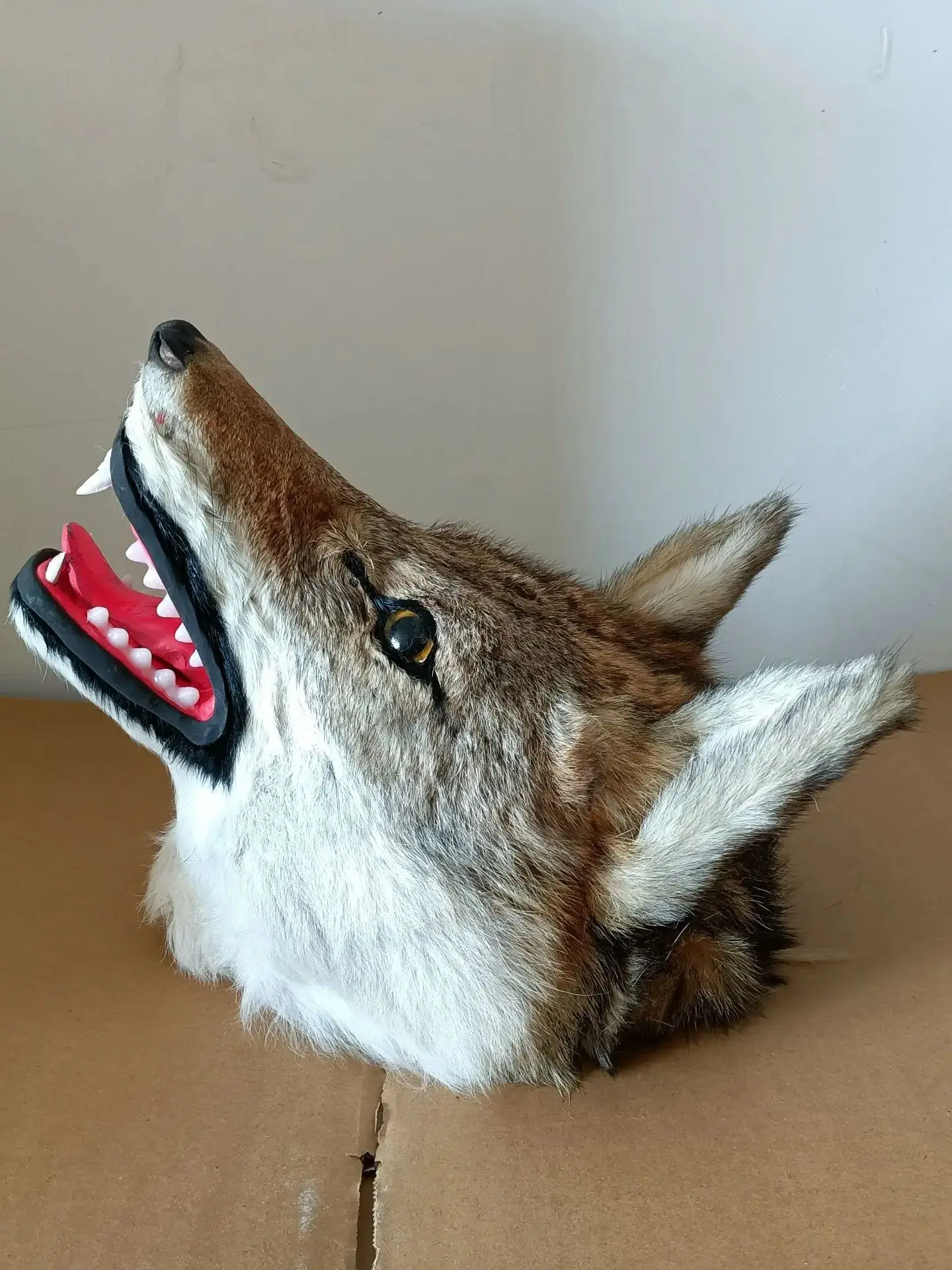 big plastic and furs wolf head model wall pendant handicraft home decoration toy gift about 32x25cm