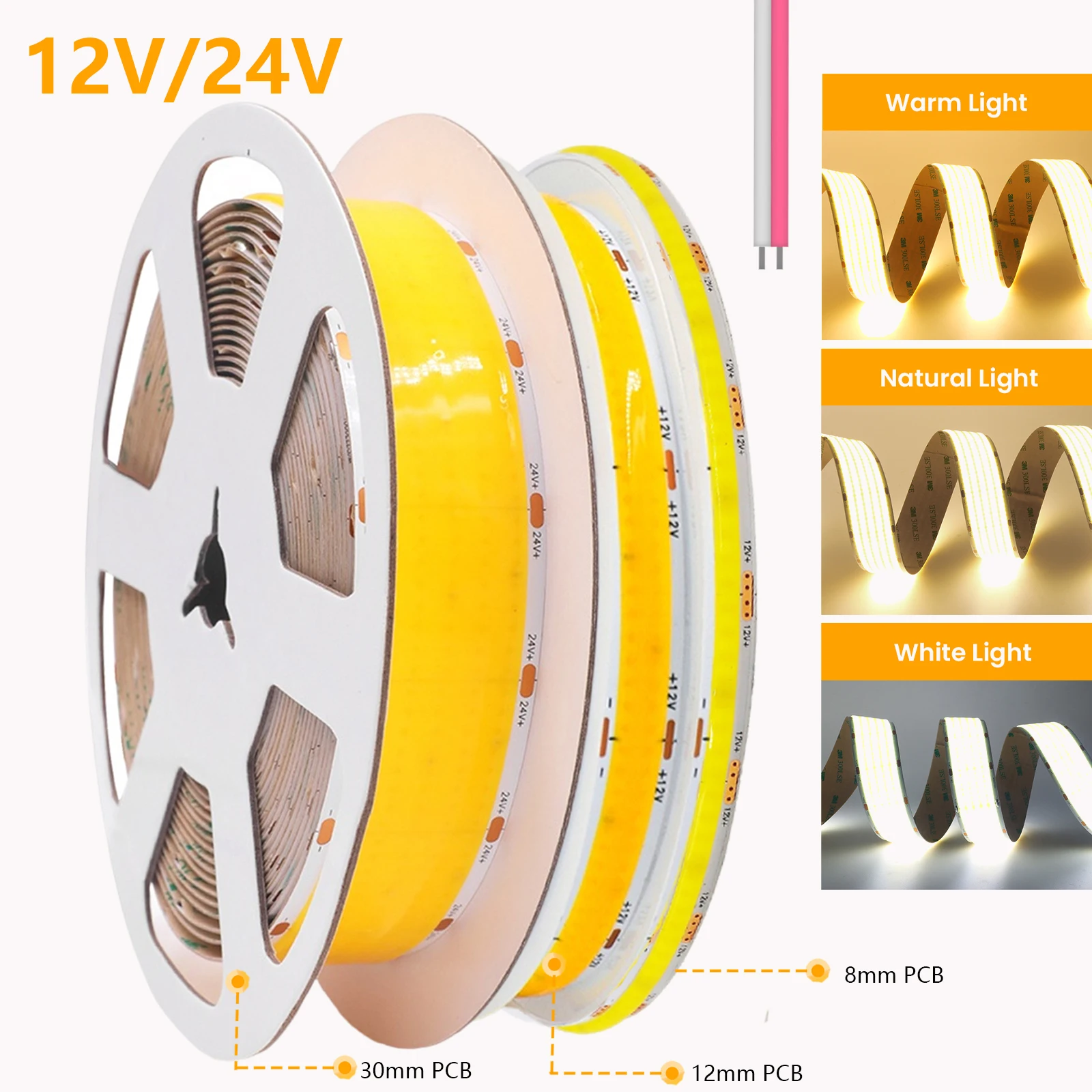 12V 24V 1 2 5 Rows COB LED Strip Light Bright 320 600 1600 LEDs Adhesive Tape High Density Flex Linear Lights 3000K 4000K 6000K
