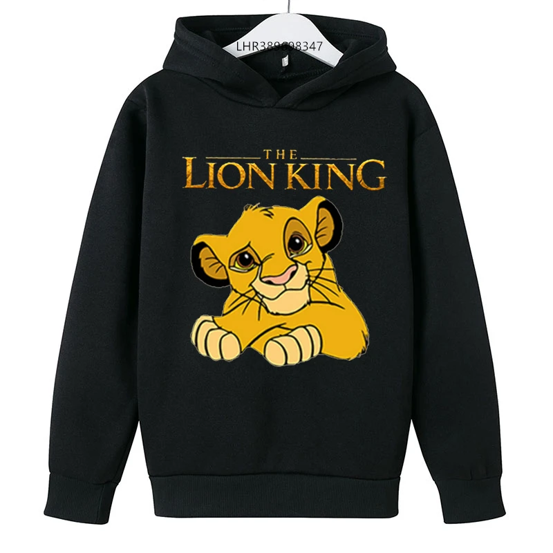 Lion King Simba Children Hoodie for Boys Thick Long Sleeve Clothing Autumn Cartoon Figure Girls Hoodies with Hat Sweatshirt