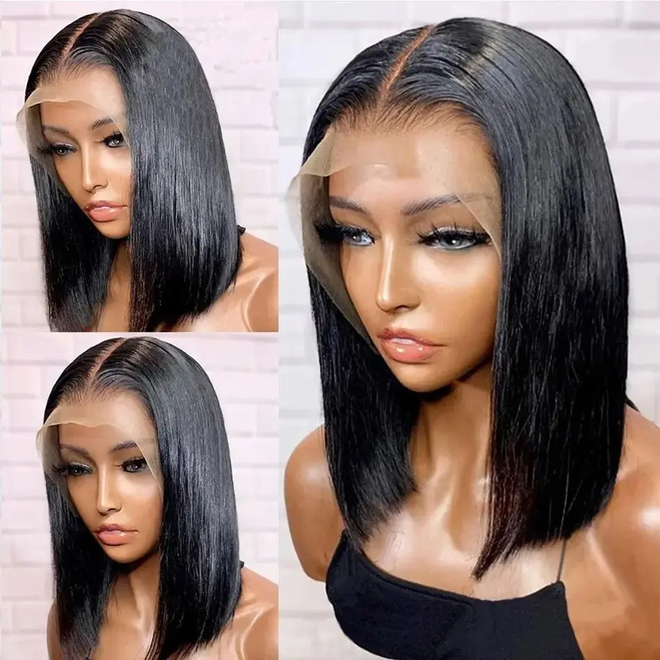 Rosabeauty Nature Color Straight Short Bob Human Hair Wigs Lace Frontal 4x4 Closure  Wig Glueless Brazilian Remy 180% Density