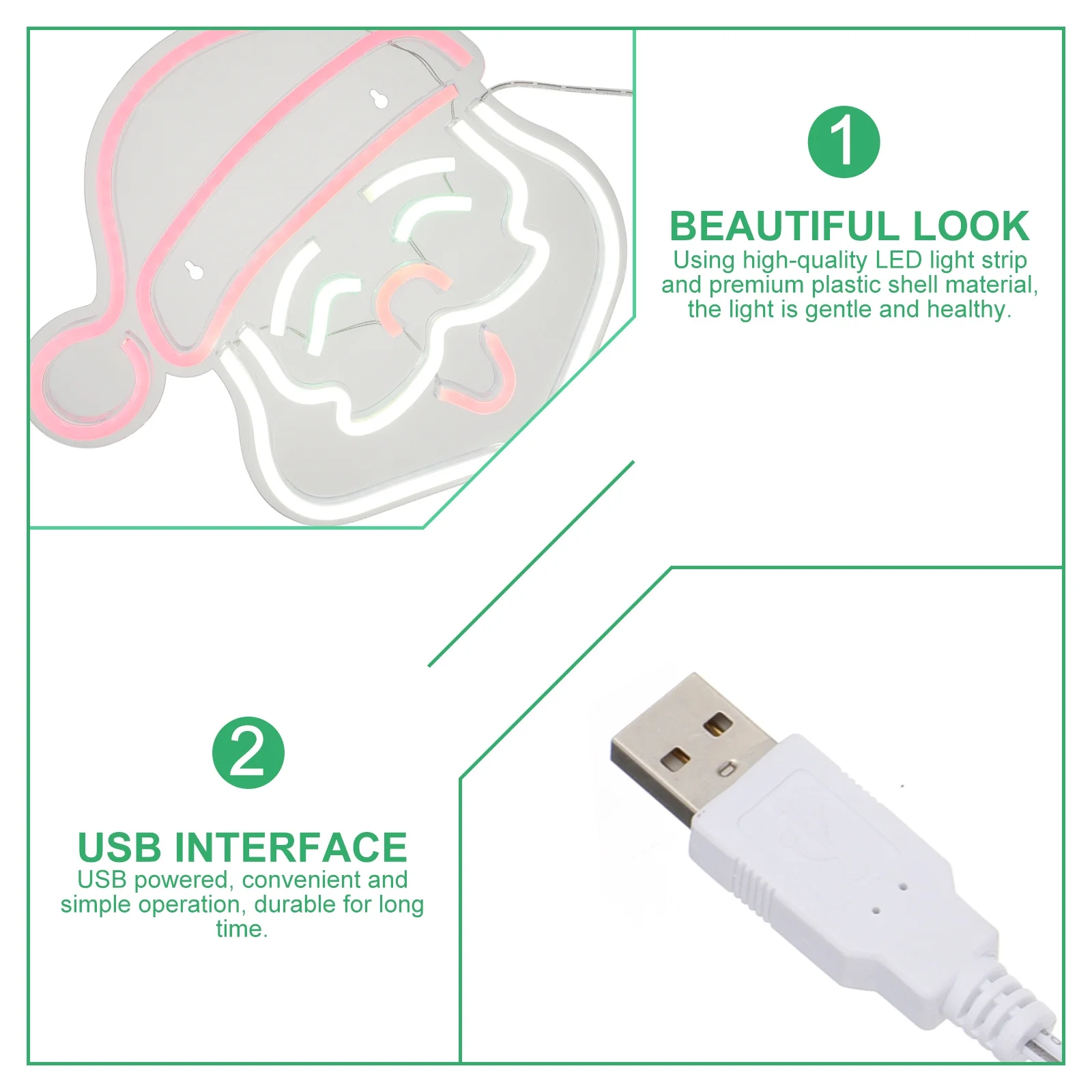 علامة نيون LED على شكل سانتا تعمل بمنفذ USB، ضوء متين يدوم طويلاً، لا يوجد حرارة بعد استخدام ضوء النيون لفترة طويلة
