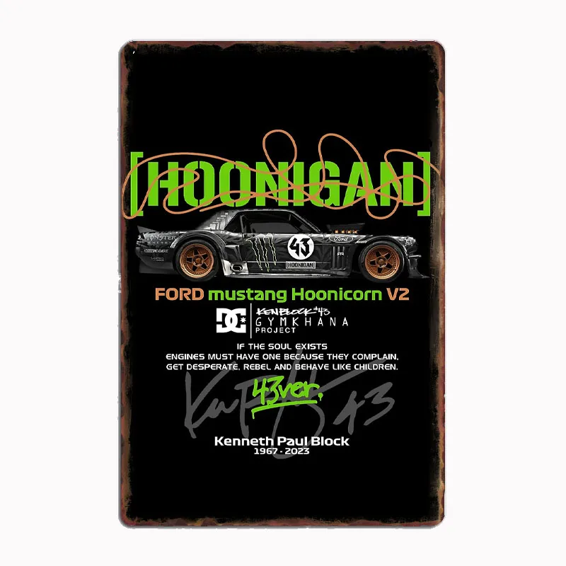 

Mustang Hoonigan Version Race Car Racer Retro Metal Sign Poster Garage Indoor Room Decor Club Tin Home Wall Decor