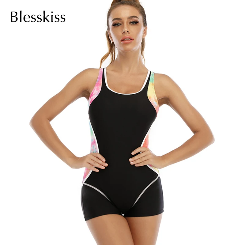 BLESSKISS 2023 Surfing Swimming Suit For Women One Piece Plus Size Swimwear Sport Rash Guards Shorts Bathing Suit 4XL 5XL