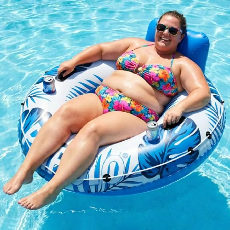 Pool Float Adult, XXL Large Inflatable River Tube Float for River/Lake Use, Heavy-Duty PVC, Blue, Mesh Bottom + Comfortable Bac
