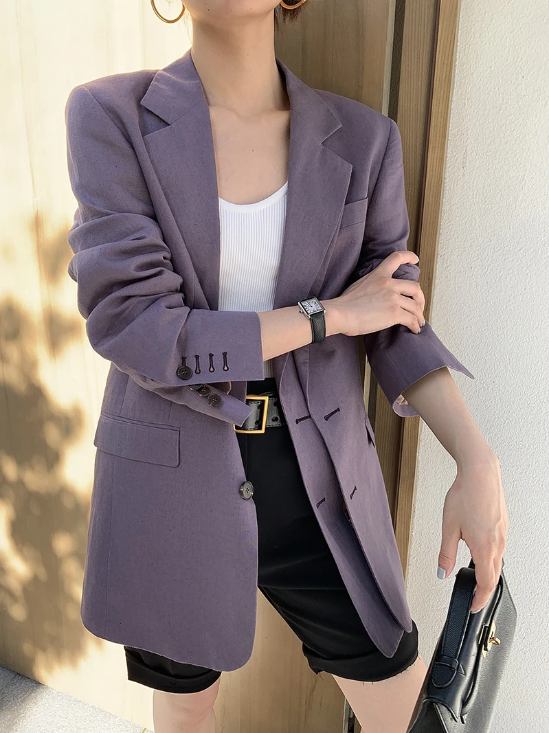 A-Bow Studios レディース ダブルブレスト 6ポケット 二重構造 リネンウォッシュ加工 スーツ 2色展開 秋コレクション